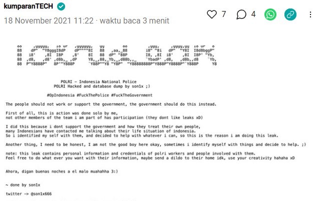 Ngeri, Pakar Benarkan 28 Ribu Data Polisi Indonesia Dicuri Hacker